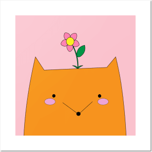 A fox cub with a flower on its head Posters and Art